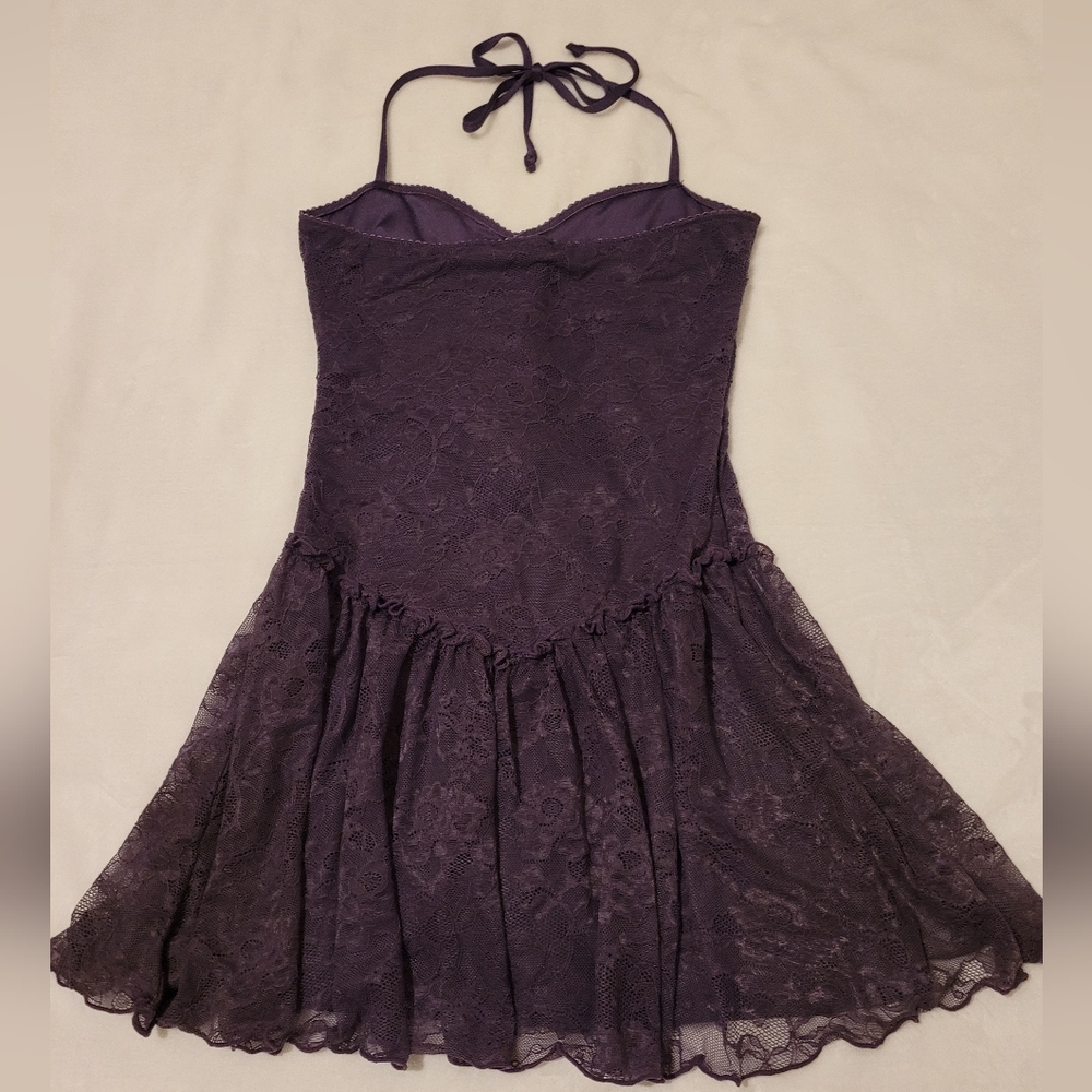 Widow Dolls Kill Gothic Purple Lace Halter Dress W Arm Sleeves - Picture 4 of 7